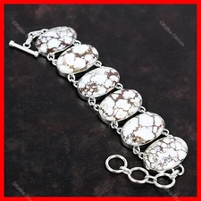Valentines Sale 925 Sterling Silver Natural Wild Horse Magnesite Chain Bracelet