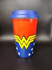 Wonder Woman WW Chest Logo 12 oz Double Walled Ceramic Travel Coffee Mug / Cup