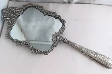 Vintage Dutch 835 Sterling Figural Fancy large Hand Mirror- 15"
