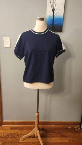 QVC NWT Sport Savvy T-shirt Stretch Jersey Scoop Neck Navy/White Small - Picture 2 of 11