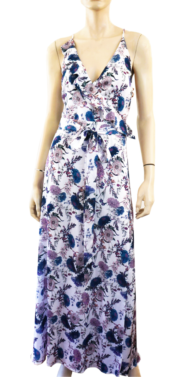 FAME & PARTNERS Floral Print Slit Front Open Back Maxi Wrap Dress 6 US 2 |  eBay