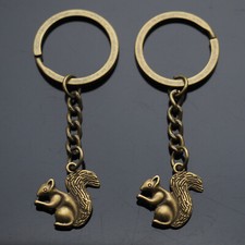 2x PCS Cute Squirrel Eating Nut Wildlife Nature Lover Key Chain Bronze Keychain
