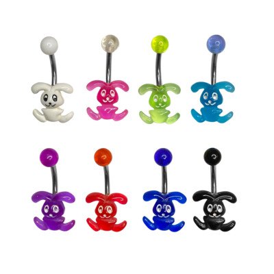Belly Button Rings Surgical steel with Acrylic Happy Bunny design Pack ...