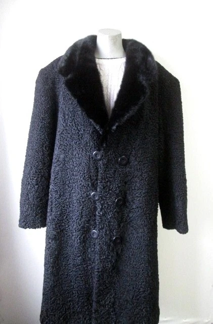 Men s Brand New Black Real Persian Lamb Fur Coat with Mink Fur Collar Sz XXL MAN