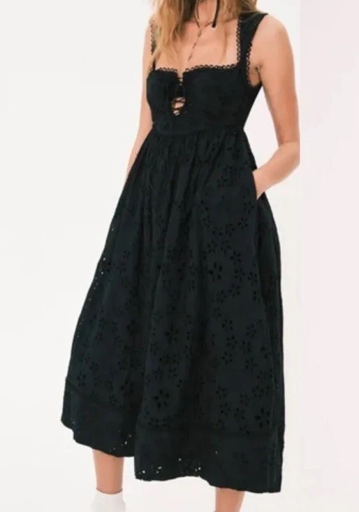 For Love Lemons Sz S Dress Nicola Midi Black Eyelet Lace Corset LaceUp New NWT eBay