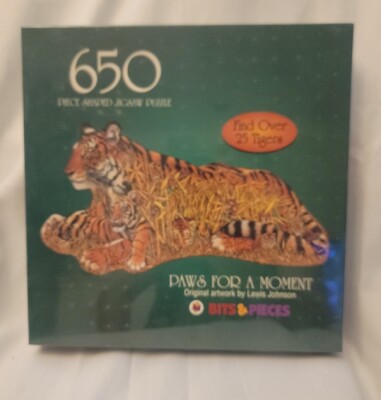 New And Sealed Bits and Pieces Paws for a Moment Tigers Shaped 650 Piece Puzzle 