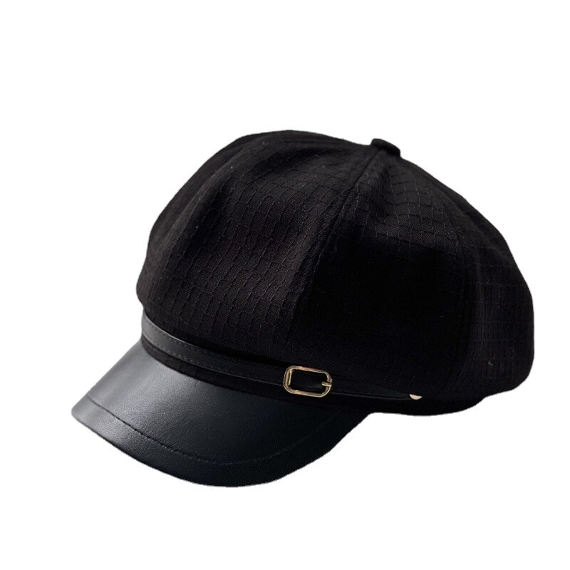 Vintage Style Women Newsboy Cap with Belt Buckle 8 Panels Visor