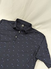 Footjoy Fish Pattern Golf Polo Men Size XL Dark Navy Blue Embroidery EUC