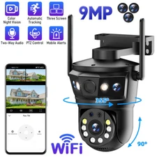 3 Lens 9MP Security Camera Wireless HD WiFi IP PTZ Home Outdoor CCTV IR Cam