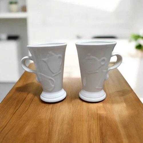 Homer Laughlin Fiestaware Pedestal Mugs Set of 2 White 16oz Vintage Retired USA