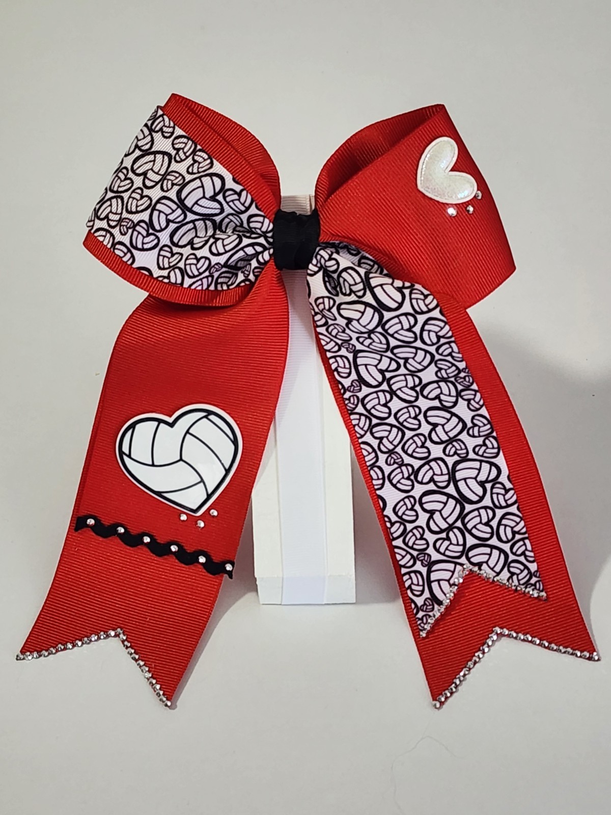 Beautiful Red, Black And White Handmade Volleyball Hairbow