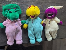 Vtg 90s Bedtime Barney Baby Bop BJ Plush Set Waffle Knit Pajamas Rare HTF