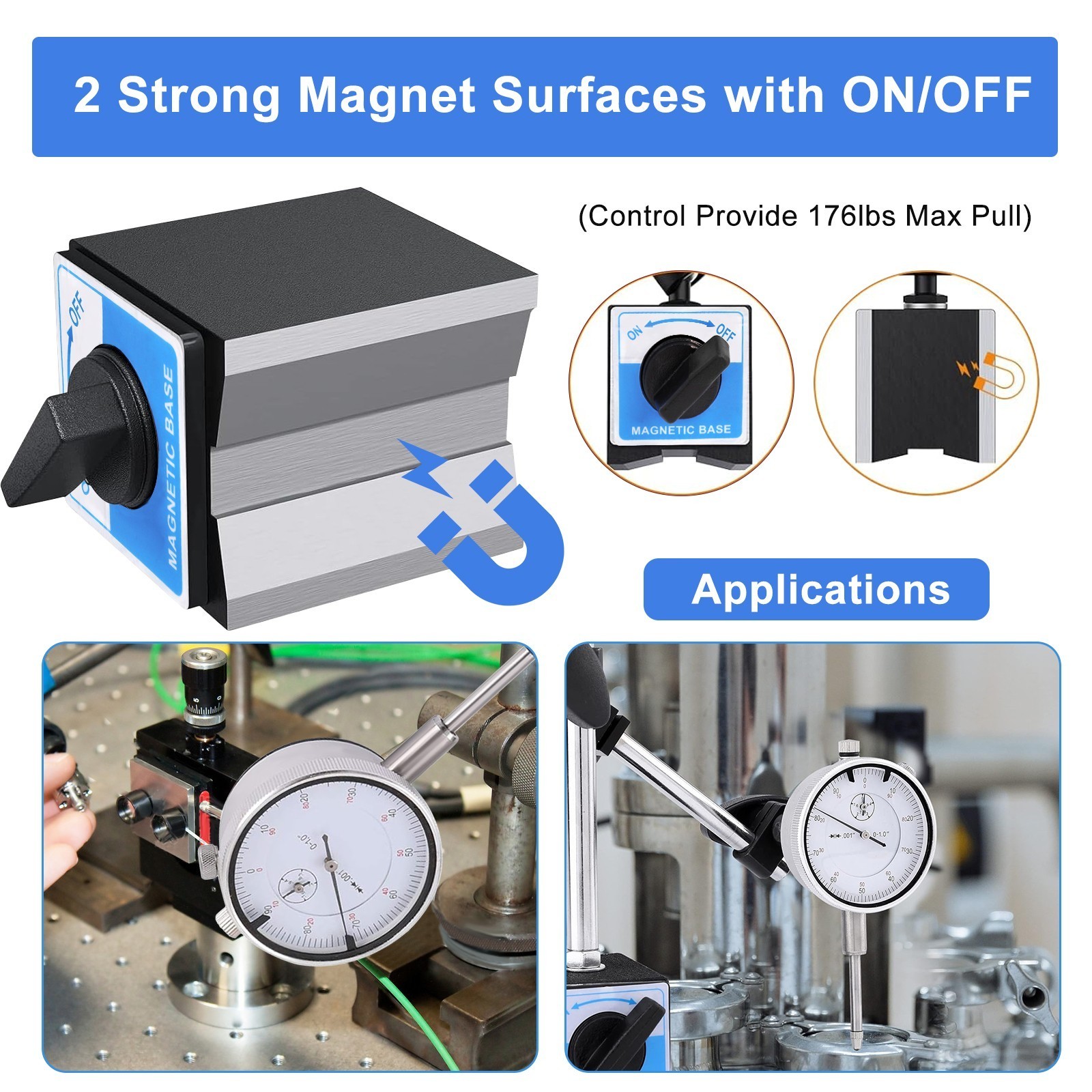 Precision Dial Indicator with Magnetic Base Holder Fine Adjustable Long 0-1" Sx