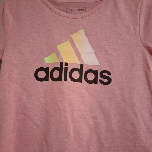 Adidas Girls Size 6x Pink Logo Short Sleeve T Shirt - Picture 4 of 6