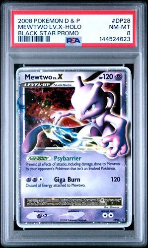 2008 POKEMON DIAMOND & PEARL BLACK STAR PROMO #DP28 MEWTWO LV.X-HOLO PSA 8