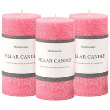 3x6 Inch Pink Pillar Candles Set of 3 - Hand-Poured Unscented Candles, Long C...