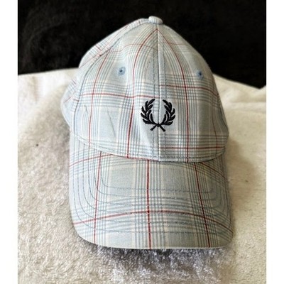 Fred Perry Plaid Cotton Baseball Cap Light Blue Laurel Wreath C307 Hat.
