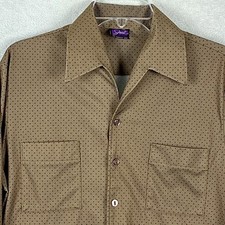 VTG Joel California Disco Shirt Men M Brown Polka Dot Butterfly Collar Retro 70s