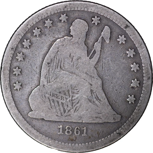 1861 25c Seated Liberty Quarter ~ VG Details