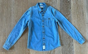 Abercrombie Boys Blue Denim 100% Cotton Button Down Shirt Size L EUC
