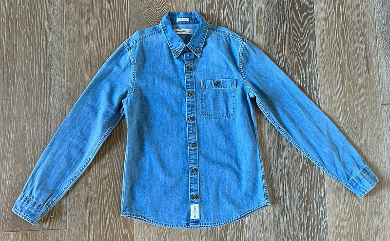 Abercrombie Boys Blue Denim 100% Cotton Button Down Shirt Size L EUC