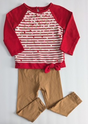 2 Pc Size: 2T Red L/S w/ Stripe Heart Glitter Top & Old Navy Gold Glitter Pants