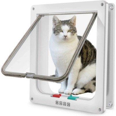 Cat Door for Interior and Exterior Doors with 4-Way Locking System - Pet Door