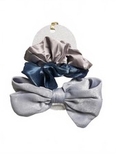 New Set of 3 Satin Hair Scrunchies with Bow Accent