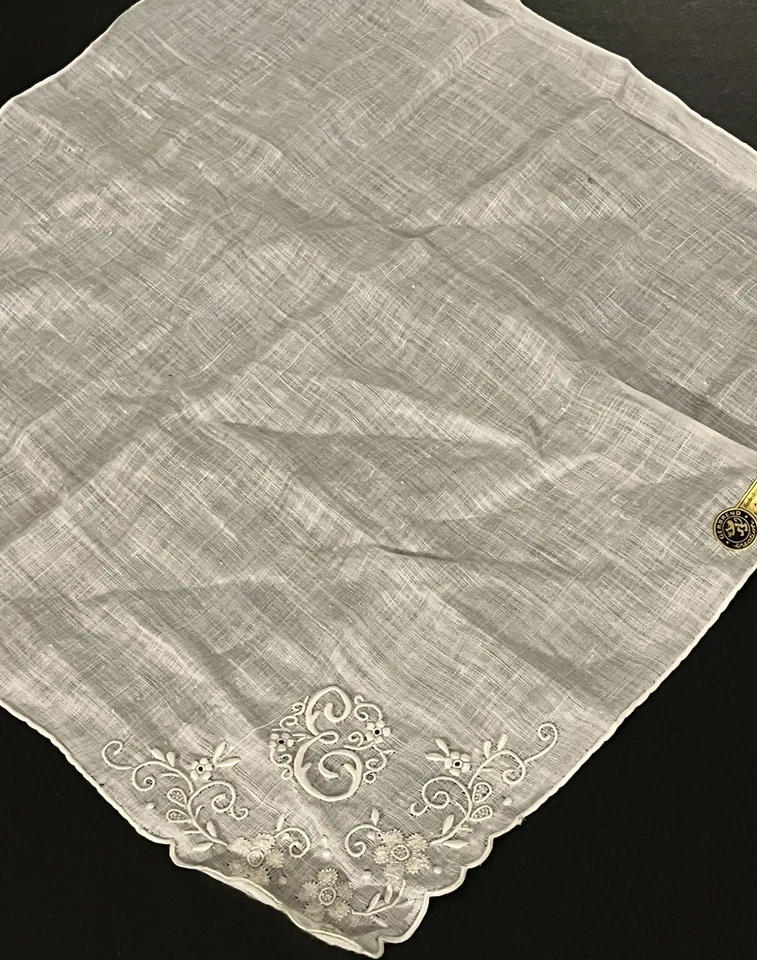Pañuelo antiguo monograma "E" blanco hecho a mano en Madeira GERBREND lino Foto 3 de 4