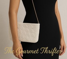 La Regale Vintage White Beaded Evening Bag Purse with Gold Chain Strap