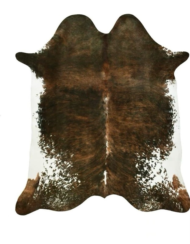 Brown/White Cowhide Leather Area Rug, Cow Print Animal Skin Shape, Western  45"
