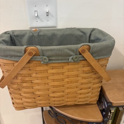 Longaberger Handwoven Wood Shopping Basket /Large market w/sage linerHandle 2002