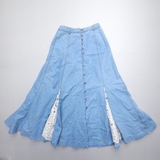 Vintage Panhandle Slim Western Maxi Skirt Size 7 Denim Floral Lace Cottagecore