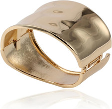 Gold Color Wide Arm Cuff Bracelet for Women Thick Chunky Statement Alloy Metal F