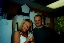 Vintage Found Photograph  Couple Holding Kitten Indoors Candid 90s Style Image
