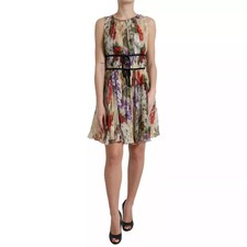 Dolce & Gabbana Beige Floral Sleeveless A-line Mini Women's Dress Authentic