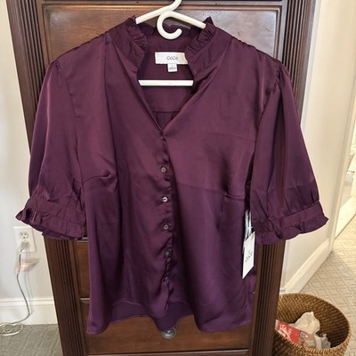 CeCe Women's Satin Blouse Burgundy Wine Pickled Beet Size Large NWT NEW