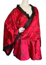 Kimono Set Top Bottom Shorts Red Black Large