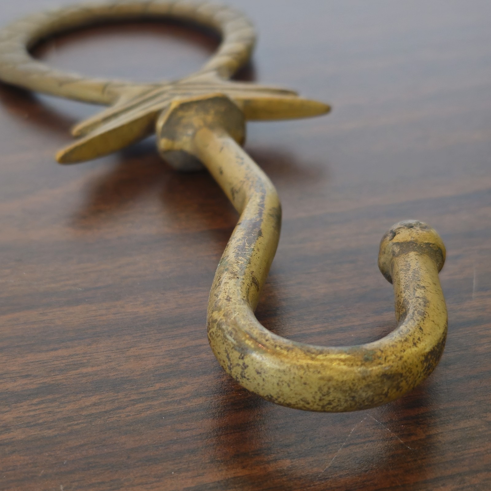 Vintage Large Brass Open Pineapple  Fireplace Damper Pull Flue Hook Hanger 