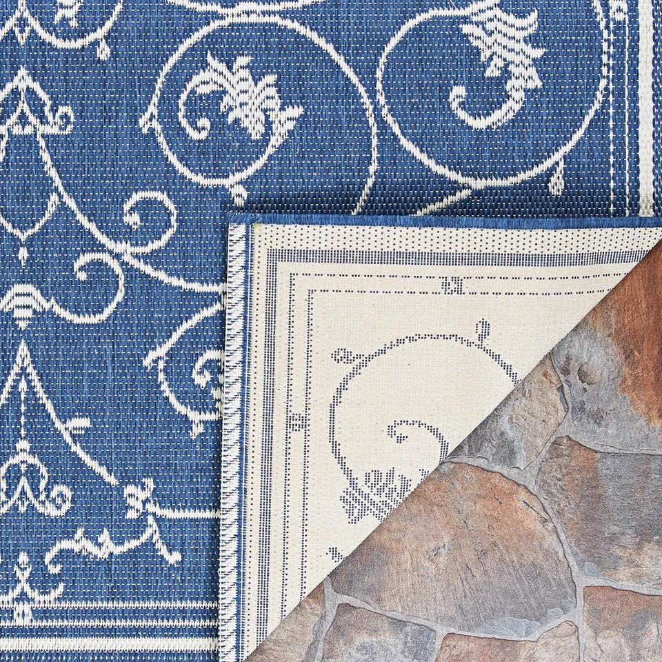 Alfombra Interior Exterior Recife - Veranda 8'6" Redonda en Marfil y Azul Índigo, Flor... Foto 4 de 4