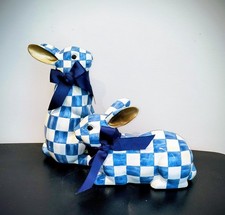 Mackenzie Childs Pair of Royal Check Bunnies, Standing and Resting NIB