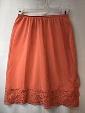 Vintage Vanity Fair Pink Coral Silky Satin Lace Slit Half Slip Medium Pink j