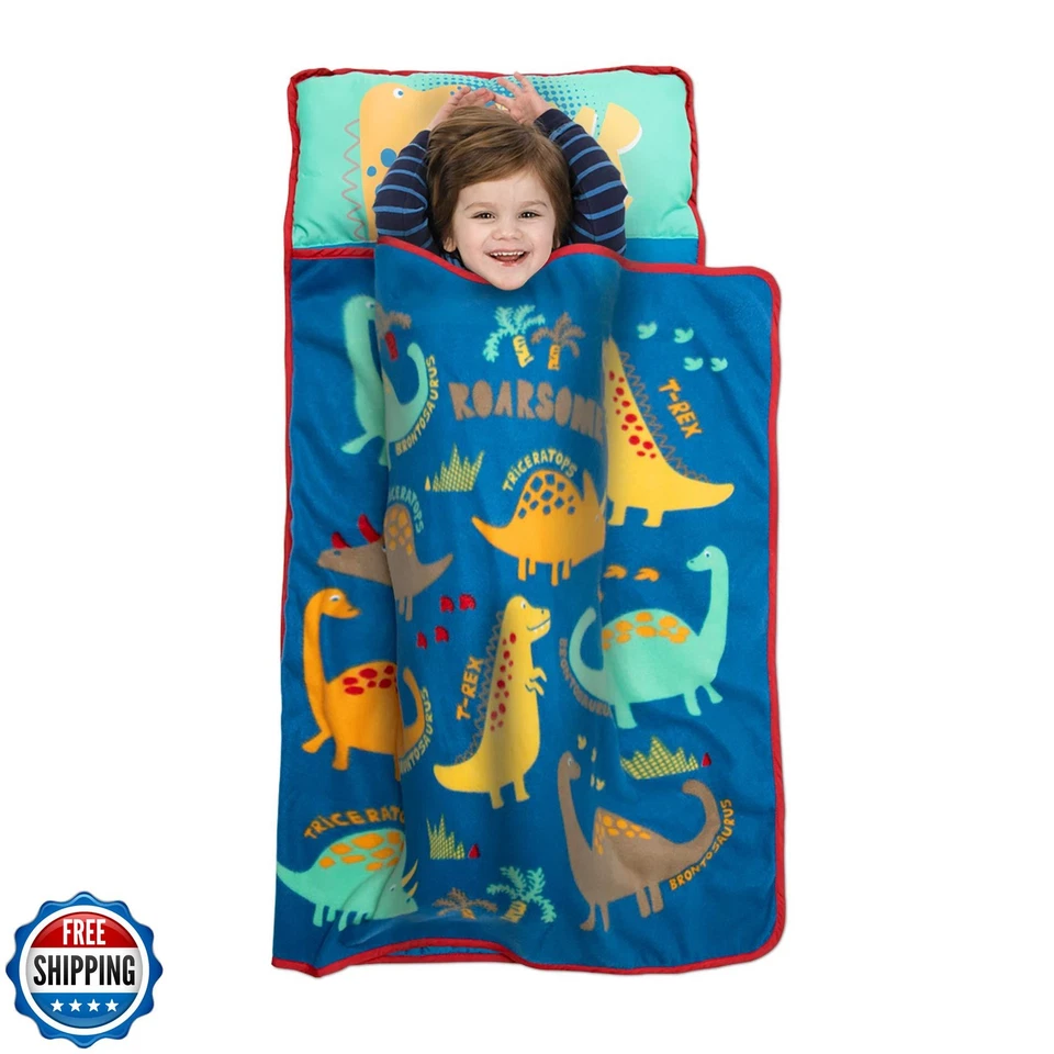 Juego de alfombrilla para siesta Baby Boom Funhouse Dinosaurs niños - Incluye almohada y vellón azul Foto 2 de 4