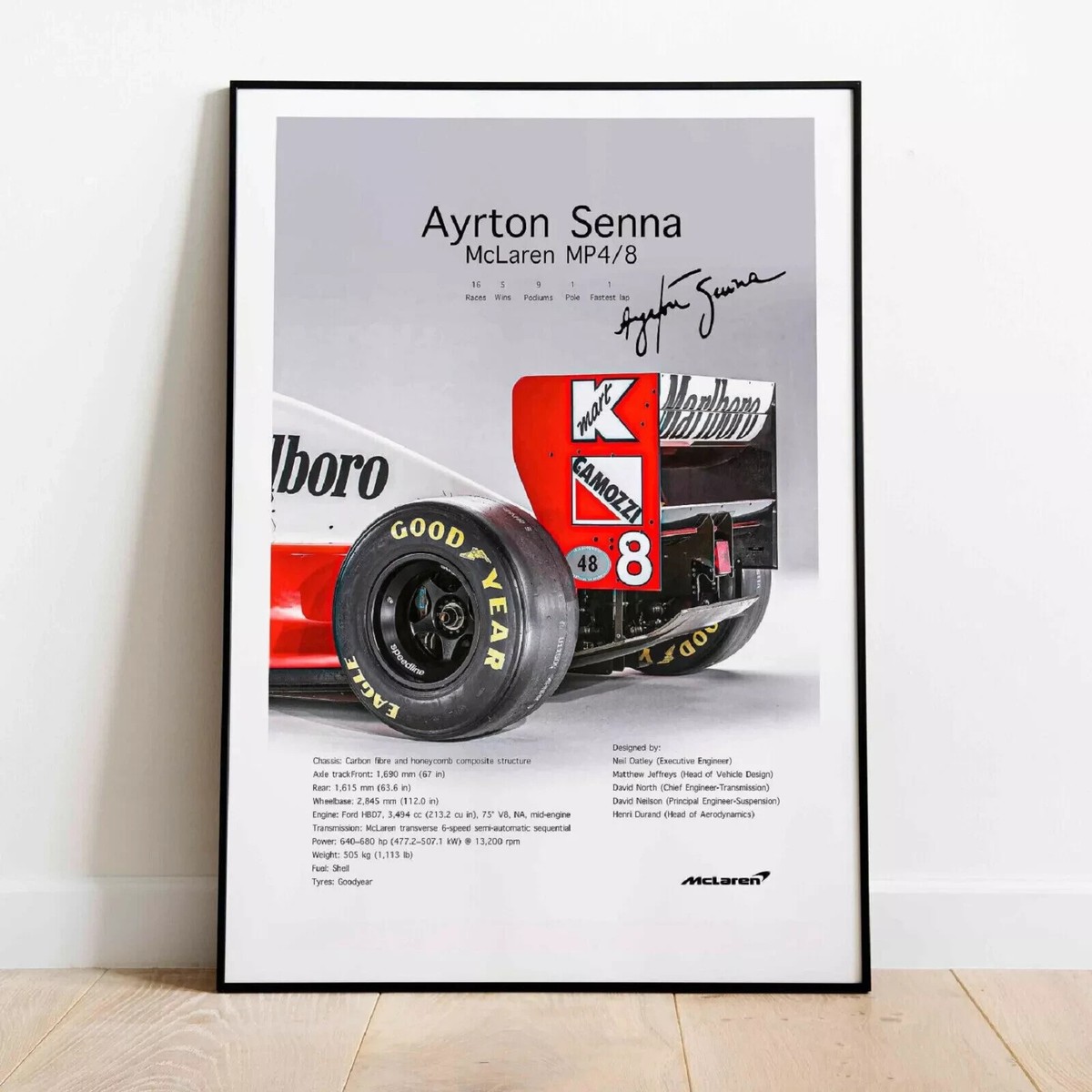 Ayrton Senna McLaren MP4/8 ポスター Formula 1 Ayrton Senna McLaren MP48 F1 Poster wall art, Home Decoe