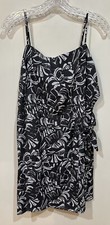 Nine West Women’s Black & White Rayon Tropical Hawaiian Retro Wrap Dress Sz XL