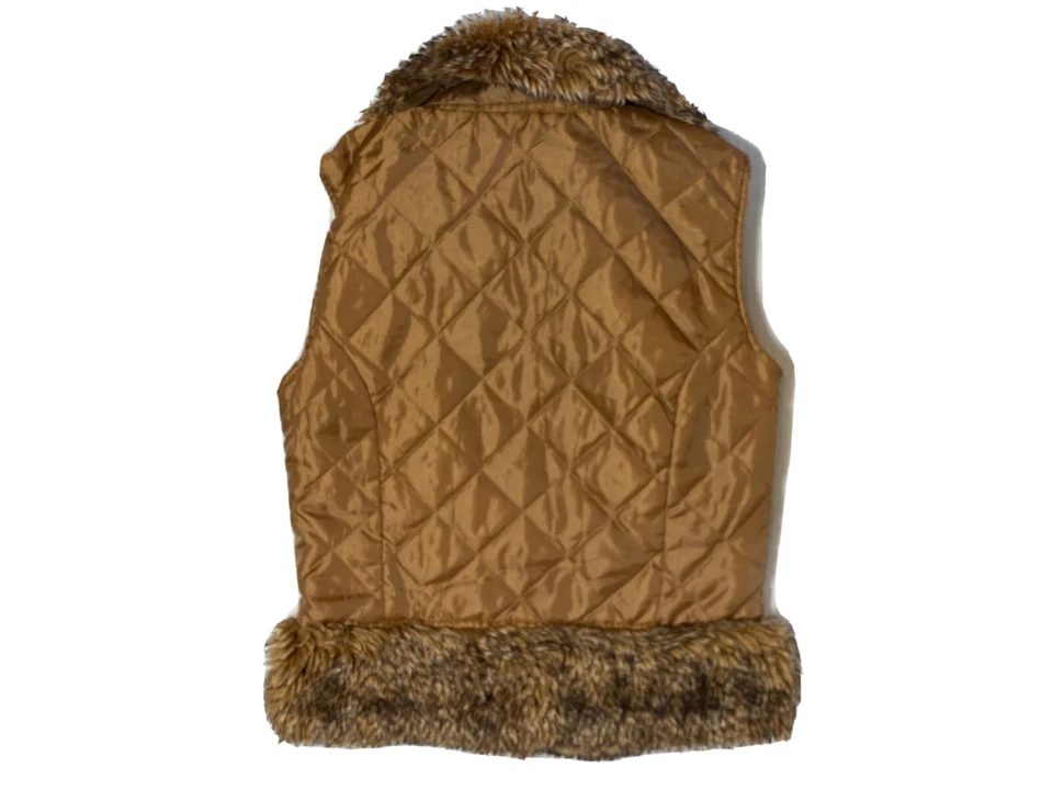 Squeeze Jeans Vintage Brown Y2k Vest 90s Size Medium Brown Quilted Faux Fur - Image 4 of 4