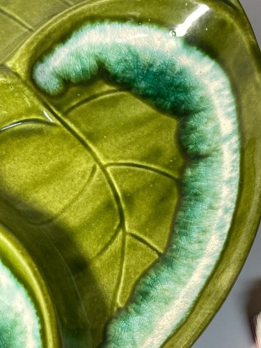 BEAUTIFUL Santa Anita Ware MCM green leaf divided tray, 13.5" diameter - Picture 4 of 11