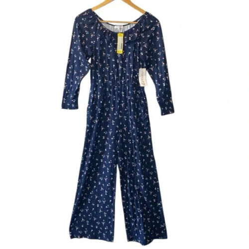 Chenault Girl Jumpsuit NWT 12 Blue Floral Stretch Long Sleeve One Piece Pockets