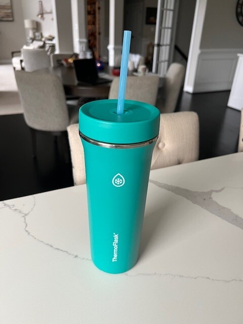ThermoFlask 32oz Stainless Steel Insulated Thin Straw Tumbler Green/Blue Flask