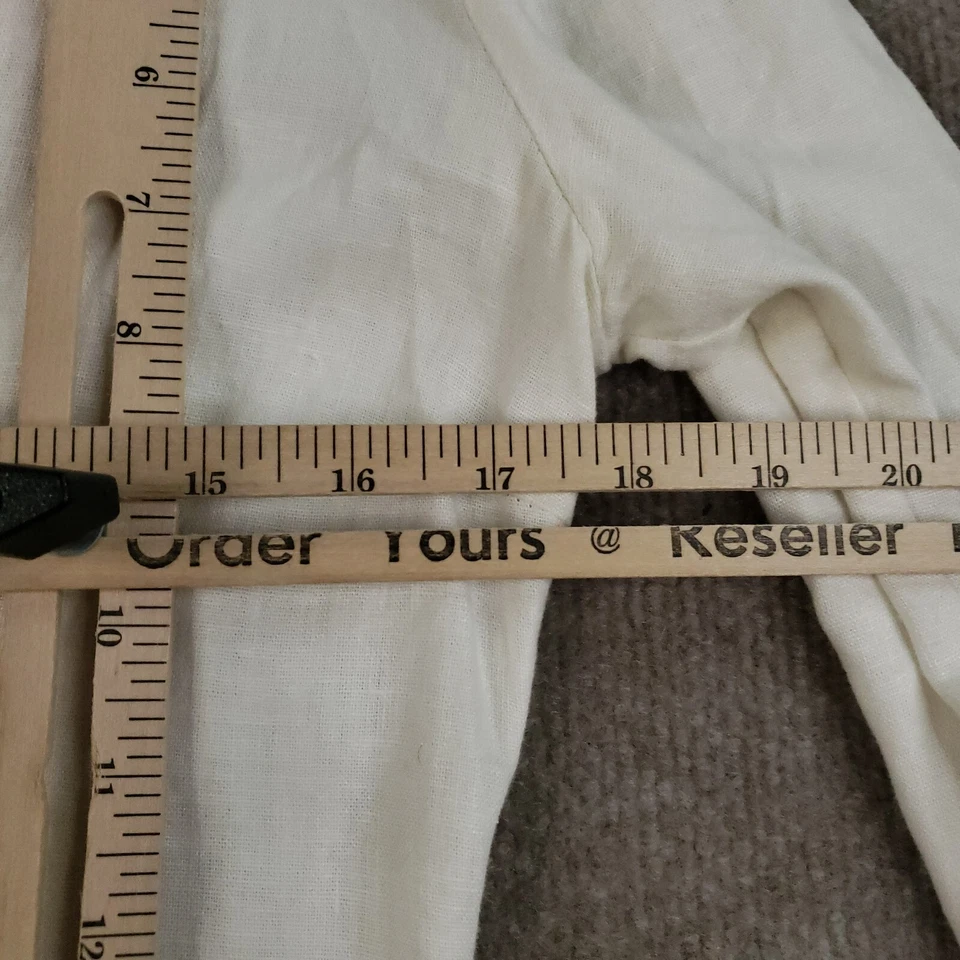 Alice + Olivia Shirt Womens Small White Pink V-Neck Linen Pullover Long Sleeve - Image 3 of 4